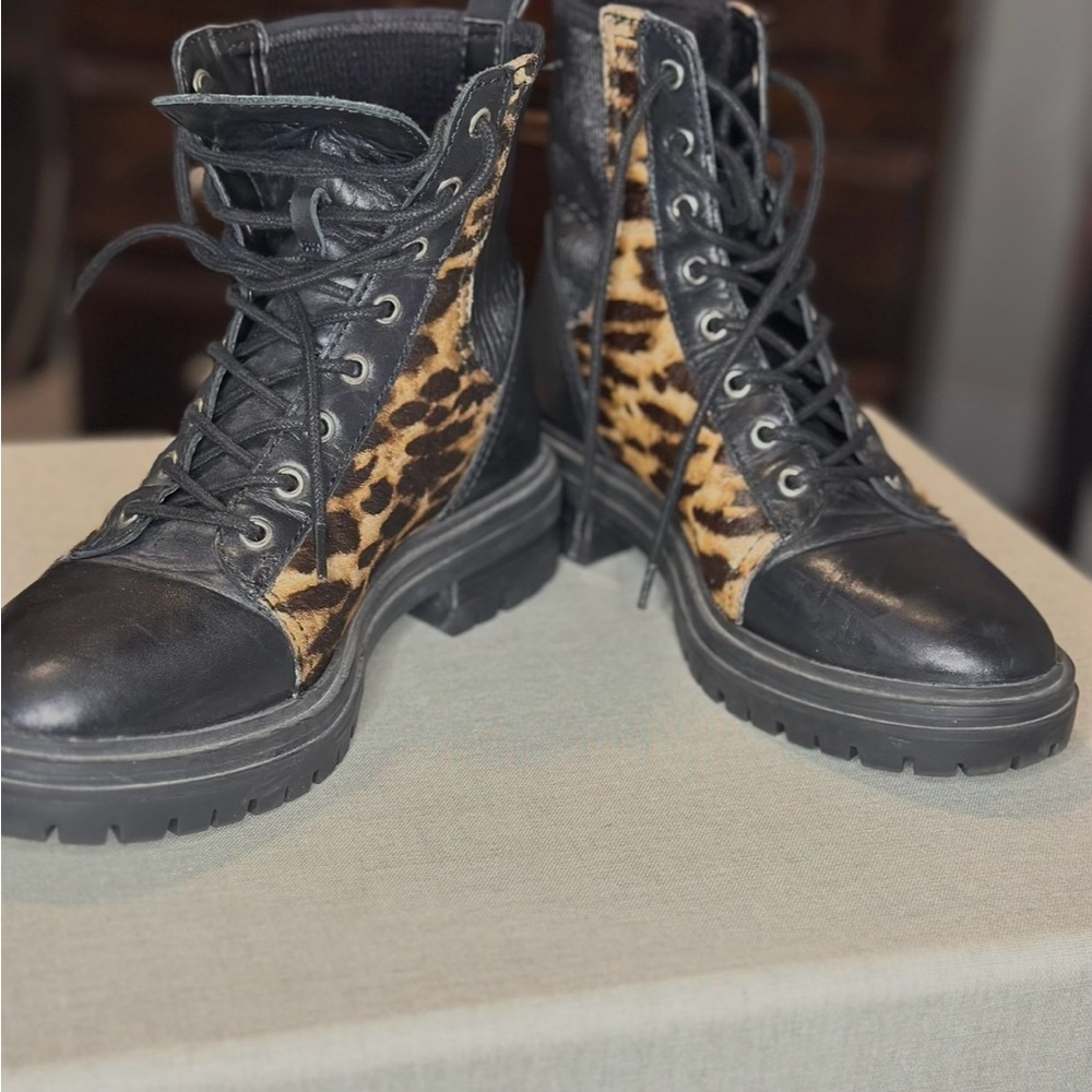 Leopard Print Lace-Up Ankle Boots,